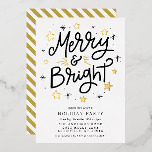 Elegant zwart en goud gestreept vrolijk en helder folie uitnodiging
