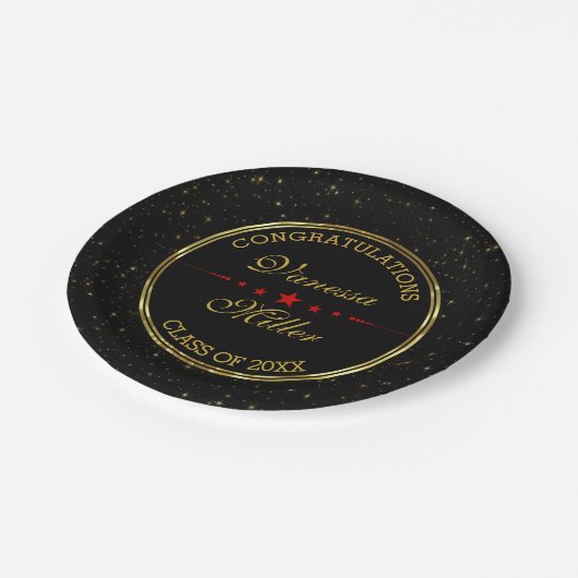 Elegant zwart en goud glanzende sterren - Afstuder Papieren Bordje (Gekanteld)