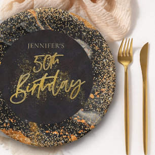 Elegant Zwart en Goud Glitter 50ste Verjaardagsfee Papieren Bordje