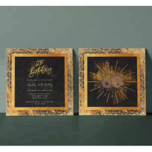 Elegant Zwart en Goud Glitter 60e Verjaardagsfeest Kaart