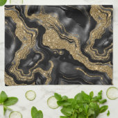 Elegant zwart en goud Glitter Agaat Patroon Theedoek (Gevouwen)
