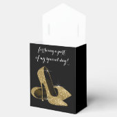 Elegant Zwart en Goud Glitter High Heel Schoen Bedankdoosjes (Geopend)