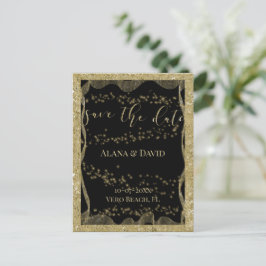 Elegant zwart en goud glitter Save the Date Aankondigingskaart