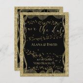 Elegant zwart en goud glitter Save the Date Aankondigingskaart (Voorkant / Achterkant)