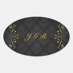 Elegant Zwart en Goud  Goud Kant Lijst 3 Ovale Sticker
