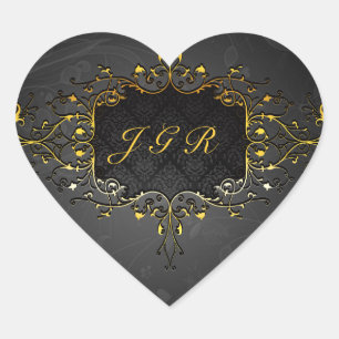 Elegant Zwart en Goud Goud Kant Lijst 4 Hart Sticker