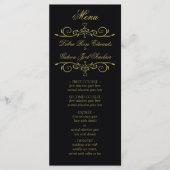 Elegant Zwart en Goud Hart Bloeien Bruiloft Menu (Voorkant)