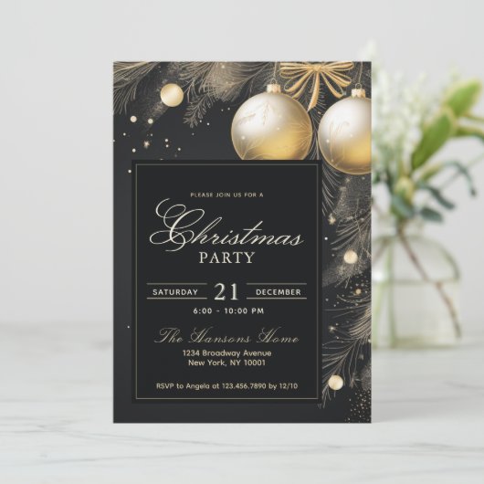Elegant zwart en goud kerstfeest kaart (Staand voorkant)
