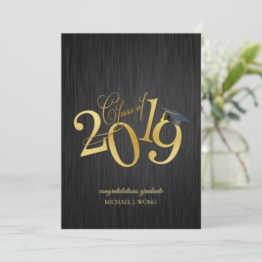 Elegant zwart en goud Klasse van 2019 afstuderen Kaart (Staand voorkant)