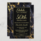 Elegant zwart en goud marmer 50ste verjaardagsfees kaart (Voorkant / Achterkant)