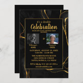 Elegant zwart en goud marmeren verjaardagsfeest kaart (Voorkant / Achterkant)