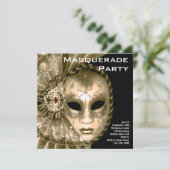Elegant zwart en goud Masquerade Party Kaart (Staand voorkant)