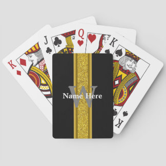 Elegant zwart en goud met monogram en naam pokerkaarten
