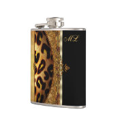 Elegant zwart en goud monogram luipaard heupfles (Links)