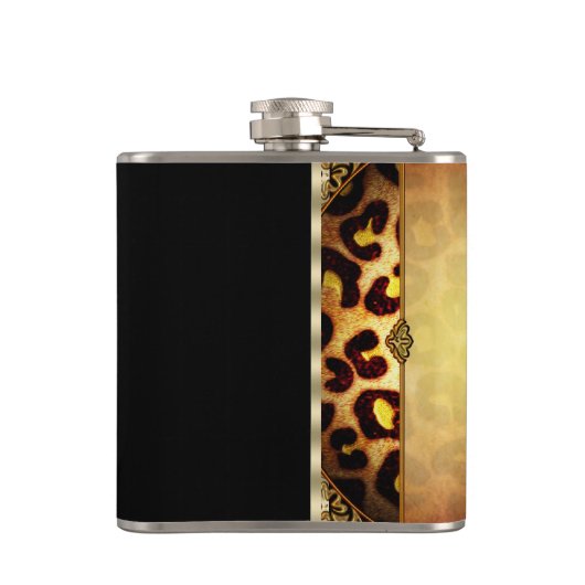 Elegant zwart en goud monogram luipaard heupfles (Achterkant)