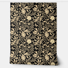 Elegant zwart en goud naadloos bloemmotief behang
