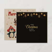 Elegant Zwart en Goud Prettig Kerstfeest & Gelukki