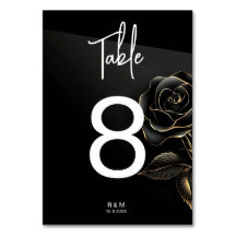 Elegant Zwart en Goud Roos Tafelnummer