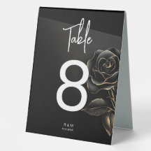 Elegant Zwart en Goud Roos Tafelnummer