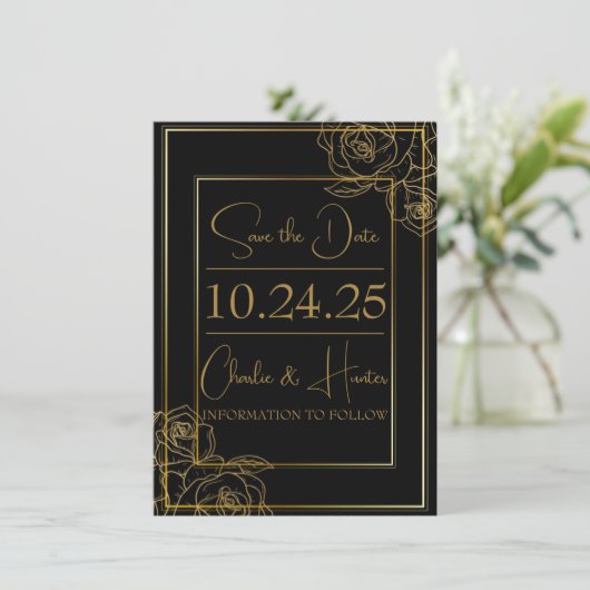 Elegant zwart en goud Save the Date Kaart (Staand voorkant)