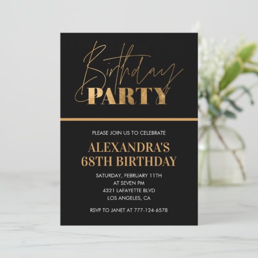 Elegant zwart en goud script 68e verjaardagsfeest kaart (Staand voorkant)