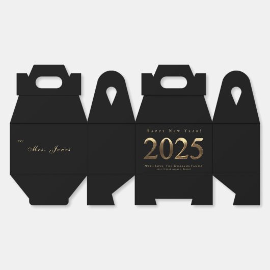Elegant zwart en goud script Gelukkig Nieuwjaar 20 Bedankdoosjes (Ongevouwen)