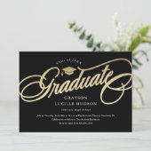 Elegant Zwart en Goud Script Photo Afstuderen Kaart (Staand voorkant)