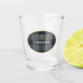 Elegant Zwart en Goud Tartan Gepersonaliseerd Shot Glas (Voorkant)