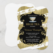 Elegant zwart en goud thee feest kaart (Voorkant / Achterkant)