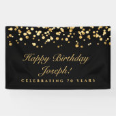 Elegant zwart en goud verjaardagsfeestje spandoek (Horizontaal)