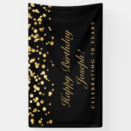Elegant zwart en goud verjaardagsfeestje spandoek (Verticaal)