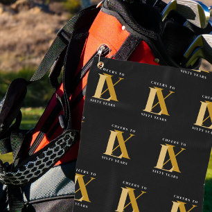 Elegant Zwart en Goud Verjaardagspatroon Golfhanddoek