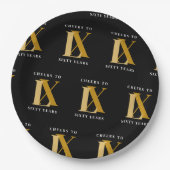 Elegant Zwart en Goud Verjaardagspatroon Papieren Bordje (Voorkant)