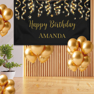 Elegant zwart en goud verrassingsverjaardagsfeestj spandoek