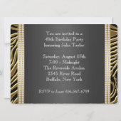 Elegant zwart en goud Zebra verjaardagsfeest Kaart (Achterkant)