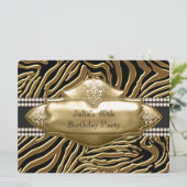 Elegant zwart en goud Zebra verjaardagsfeest Kaart (Staand voorkant)