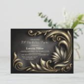Elegant zwart en gouden 70ste verjaardagsfeestje kaart (Staand voorkant)