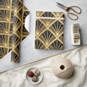Elegant zwart en gouden Art Deco patroon Cadeaupapier