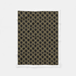 Elegant zwart en gouden Art Deco waaierpatroon fle Fleece Deken