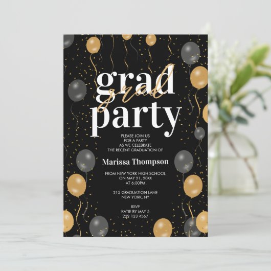 Elegant zwart en gouden ballonnen Afstuderen Kaart (Staand voorkant)