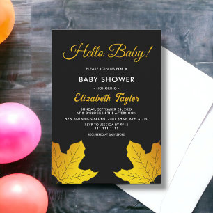 Elegant zwart en gouden bladeren Herfst Baby showe Kaart