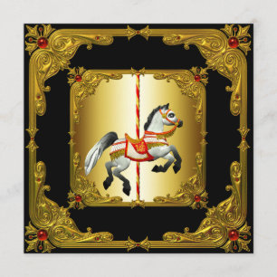 Elegant zwart en gouden draaimolenpaard kaart