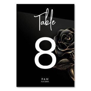 Elegant zwart en gouden rozen tafelnummer