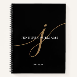 Elegant zwart en gouden schrift monogram recept notitieboek