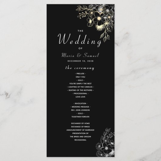 Elegant zwart en gouden trouwprogramma programma (Voorkant)