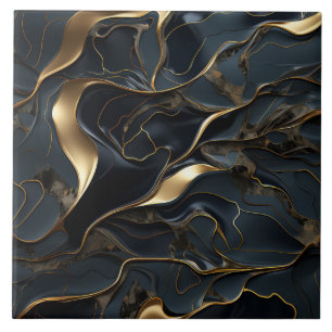 Elegant zwart en goudvloeistof Abstract Tegeltje