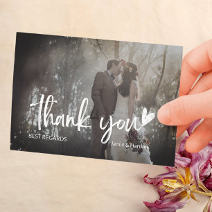 Elegant zwart en grijs 2 fotoscript bruiloft bedankkaart