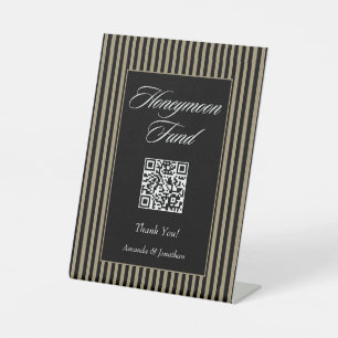 Elegant zwart en groen strepen Honeymoon Fund Reclamebord Met Voetstuk