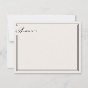 Elegant zwart en ivoor tweekleurige monogram notitiekaartje