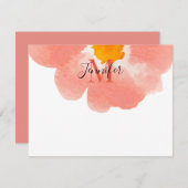 Elegant zwart en koraal Waterverf Flower Monogram Notitiekaartje (Voorkant / Achterkant)
